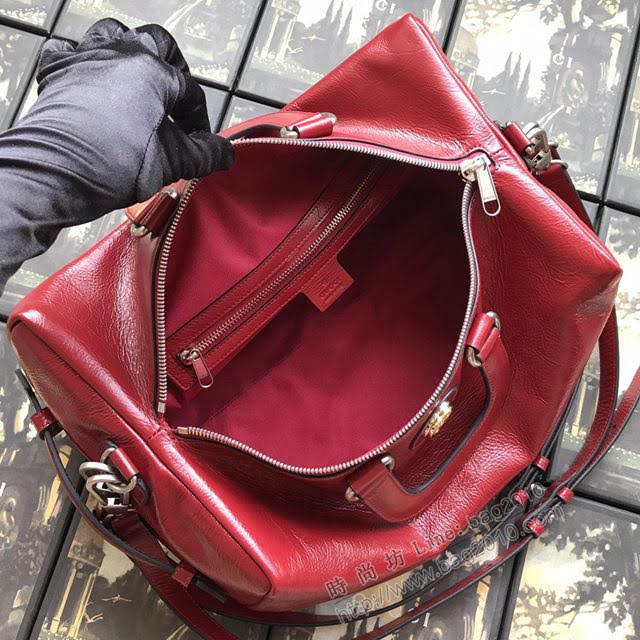 Gucci包 古馳新款手袋 Gucci牛皮旅行袋 Gucci手提肩背包 587866紅皮  gdj1057